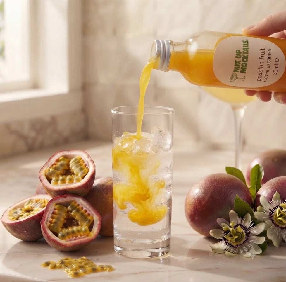 Passion Fruit mixer being poured over ice
